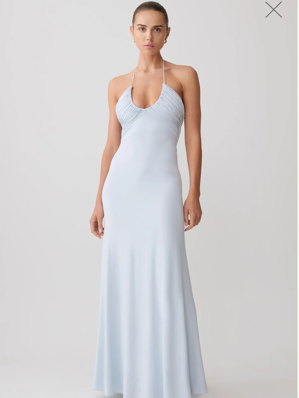 Meshki Pale Blue Halter Ruched Maxi Dress
